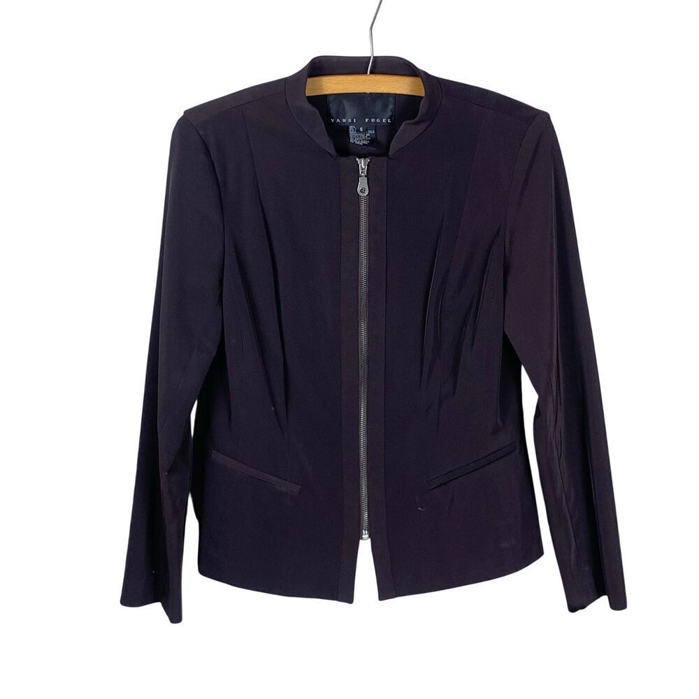 Fitted Zip Front Jacket Yansi Fugel Dark Brown Size S Tailored Professional